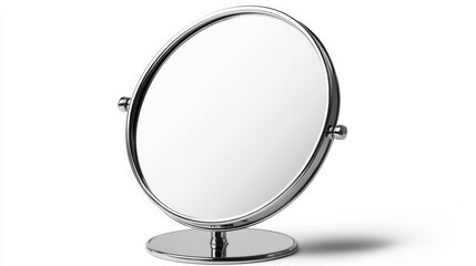 Fototapeta premium A circular vanity mirror with adjustable angles, isolated on a white background,