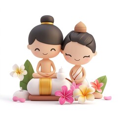 Thailand Thai Massage 3D Cartoon Style Illustration &ndash; Traditional Thai Massage Concept, Relaxation and Wellness