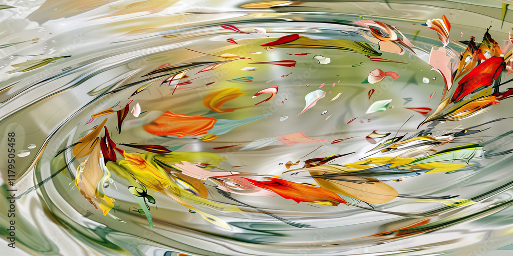 Poster abstract composition of swirling background and multicolored shapes