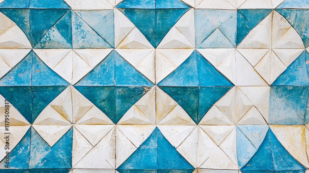 Aufkleber Blue and white rhombus and triangle geometric pattern creating visual effect