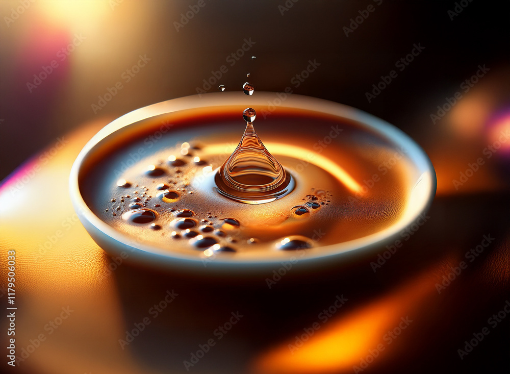 Aufkleber a droplet of liquid impacts a pool, creating a captivating crown splash and concentric ripples in a 
