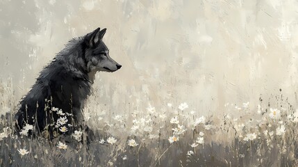 Majestic wolf , reflecting its wild spirit and serene surroundings, style book illustration

