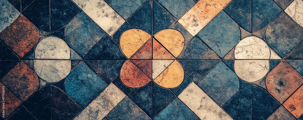 Poster colorful geometric tiled floor creating a flower shape