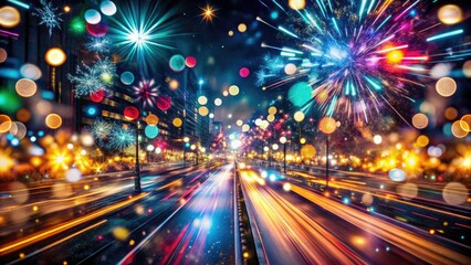 Obraz premium Futuristic 2025 New Year's Eve: dynamic motion blur, abstract low-light photography.