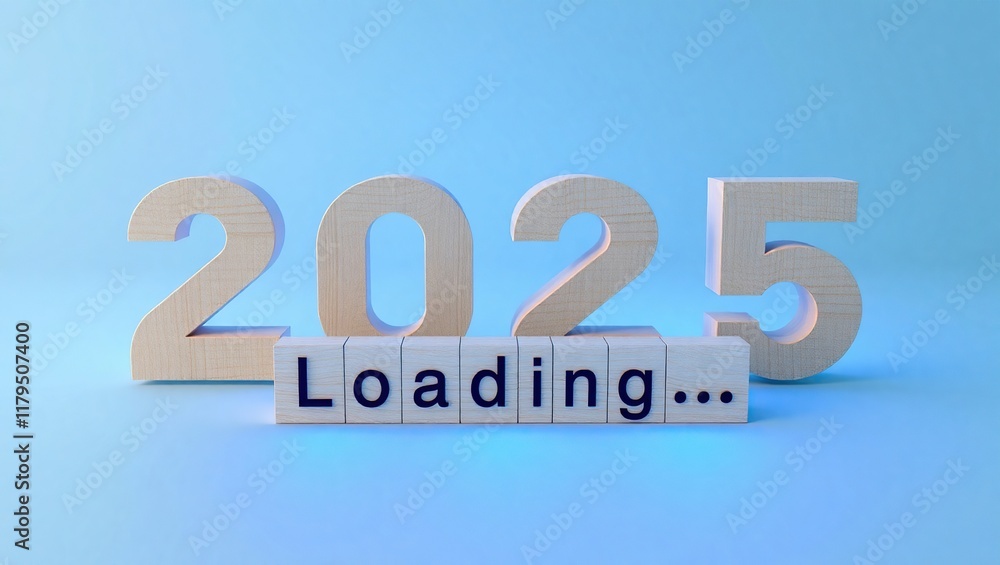 Poster wooden numerals display two thousand twenty five loading