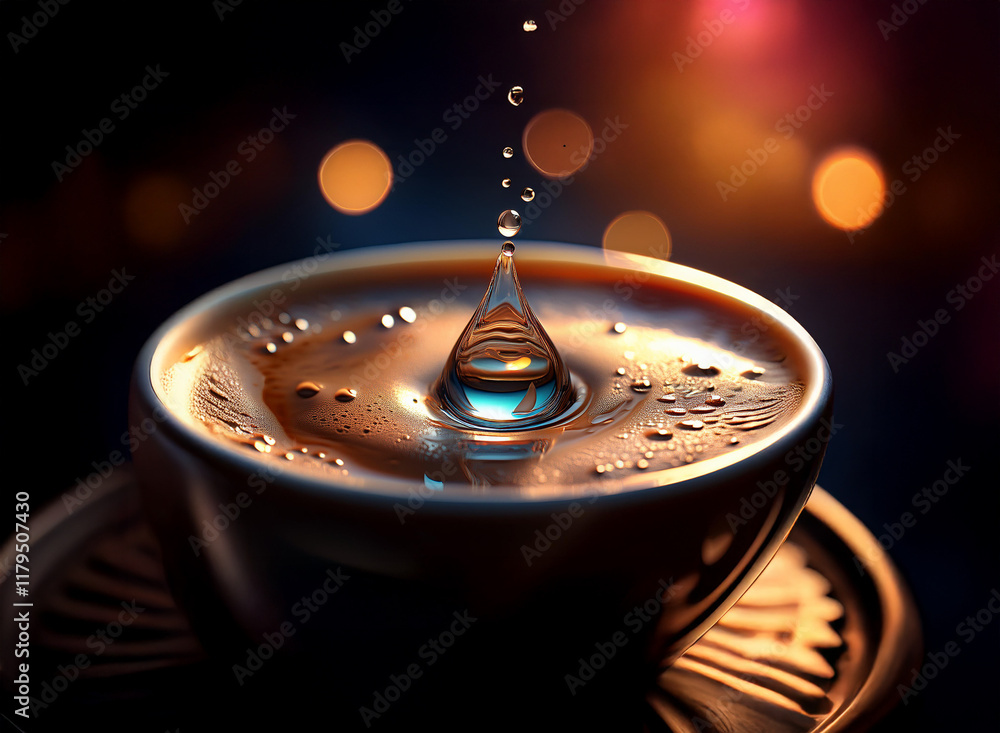 Aufkleber a single drop of water falls into a cup of coffee, creating a mesmerizing ripple effect. the scene i