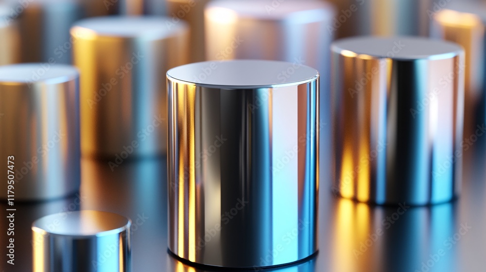 Aufkleber reflective metallic cylinders standing on a reflective surface