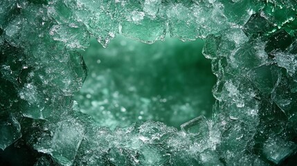 Fototapeta premium Ice Frame on a Green Background. Generative AI