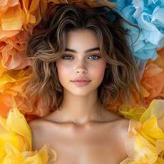 Model smirking in a playful pose, focus on charisma, selective focus, whimsical, manipulation, fashion runway backdrop 