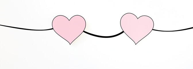 Cute Cartoon Style Connected Pink Hearts Clip Art, Simple Line Drawing on White Background, Minimalist Illustration for Children's Books and Decor.
