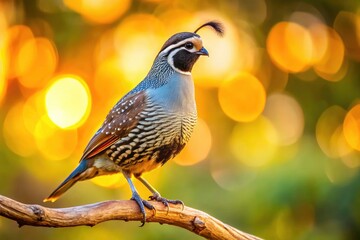 Wild California quail grace these breathtaking bokeh images, showcasing their vibrant plumage.