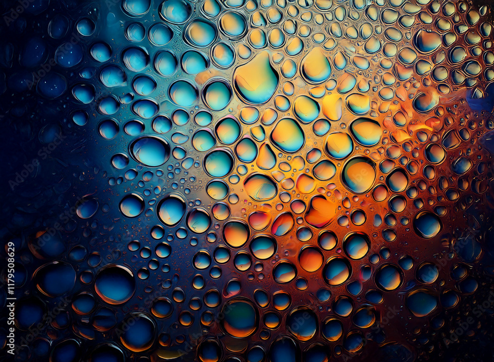 Aufkleber vibrant, iridescent water droplets cling to a surface, creating a mesmerizing abstract pattern of bl
