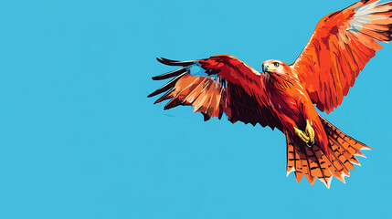Obraz premium Vibrant red kite soaring in clear blue sky during daytime. Windborne. Illustration