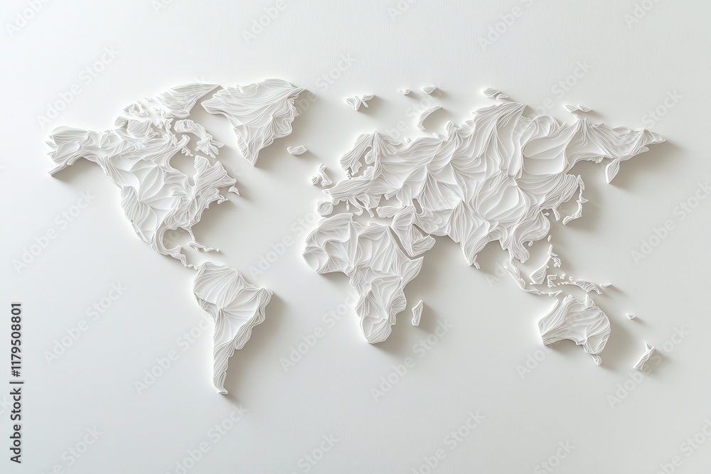 Aufkleber a paper map of the world is displayed with intricate details. the map is made of paper and has a lot