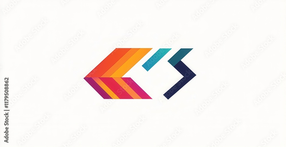 Poster a colorful logo with a blue arrow pointing to the right. the logo is designed to convey a sense of m