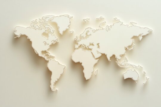 A white paper map of the world with a lot of dots on it. The map is not drawn to scale and is not very detailed