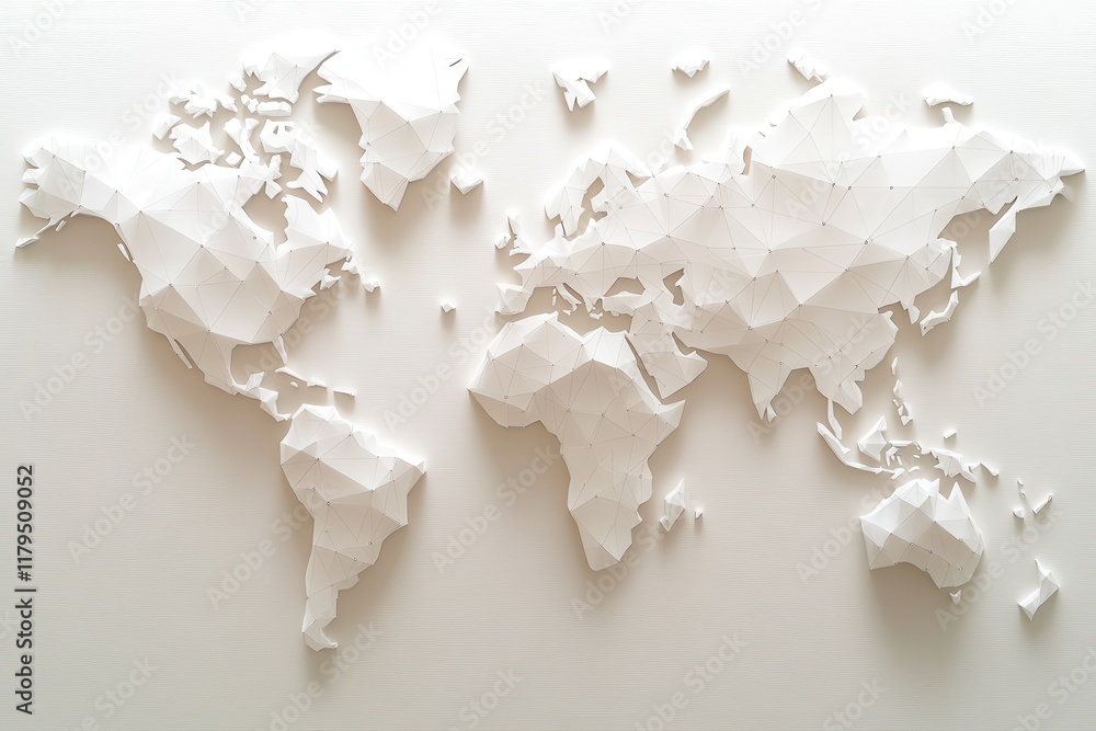 Aufkleber a white paper map of the world with a lot of lines and dots. the map is cut up and has a very abstra