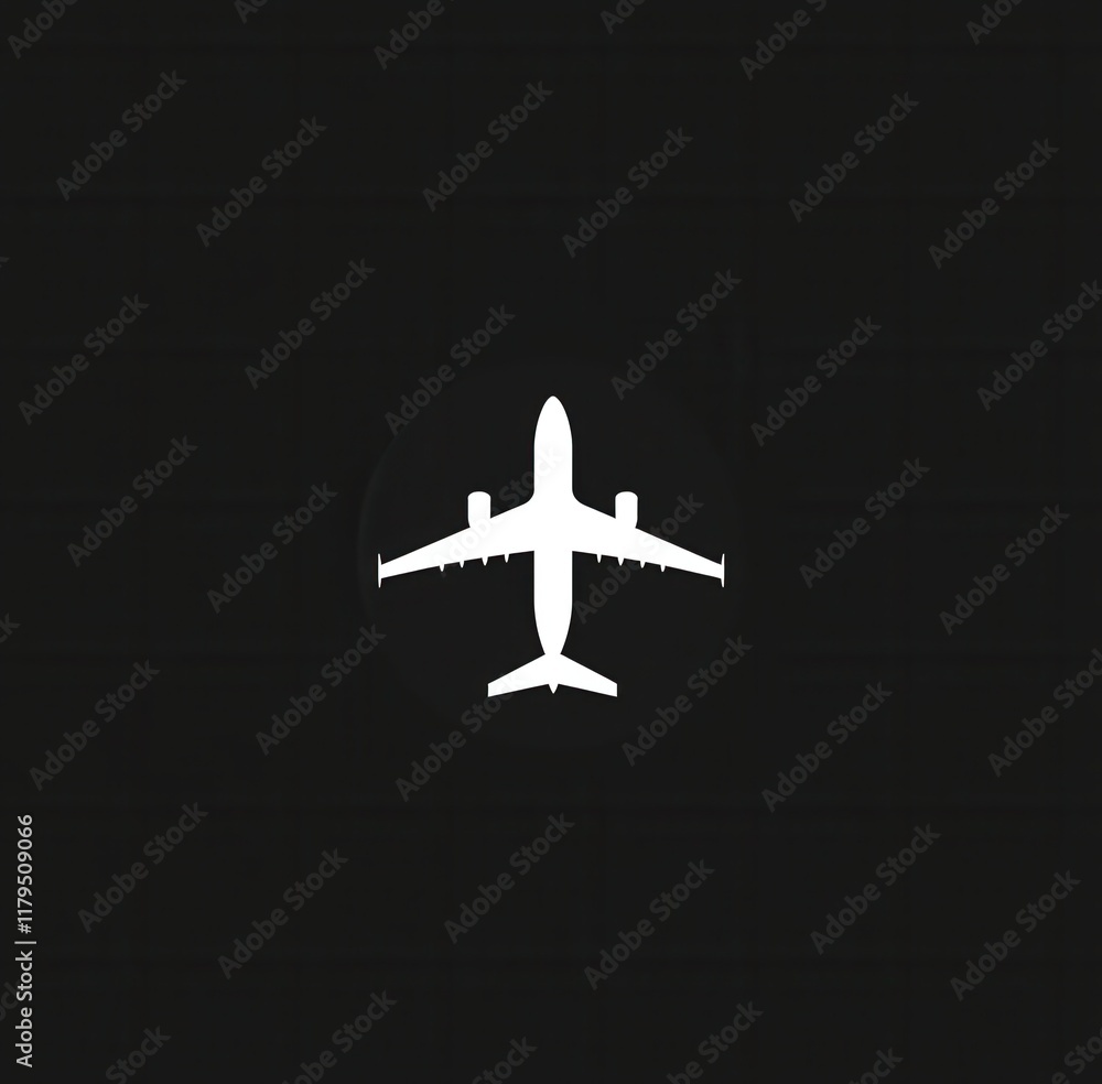 Poster a black and white image of an airplane. the image is of a small airplane with a white outline