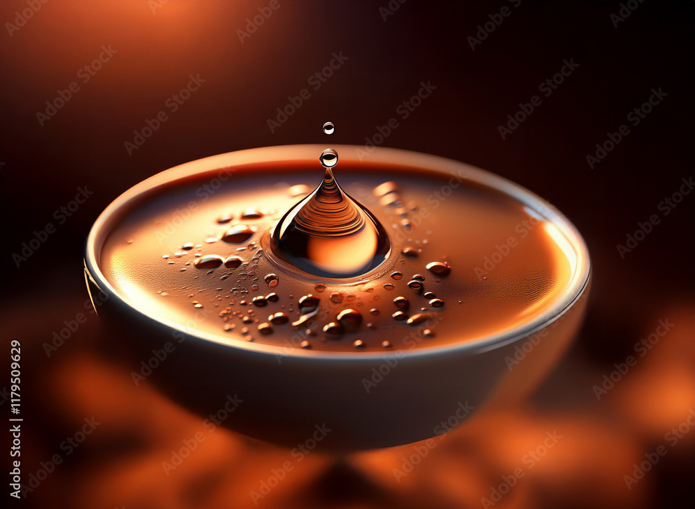 Aufkleber a single drop of liquid falls into a shallow bowl filled with a similar liquid, creating a ripple ef
