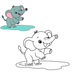 Coloring book for children (cartoon baby elephant). Coloring book, education game for children.