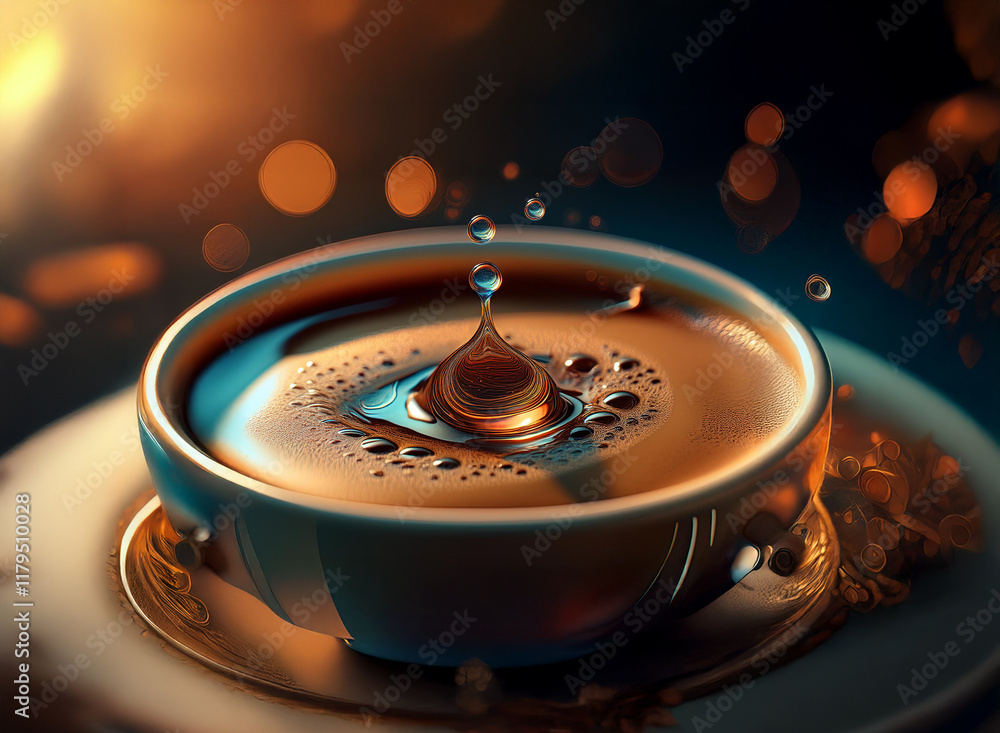 Aufkleber a single drop of liquid falls into a cup of dark coffee, creating a mesmerizing ripple effect. the w