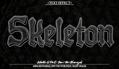 Skeleton Vector Text Effect Editable Alphabet Black Dark Bone Anatomy © Zeta