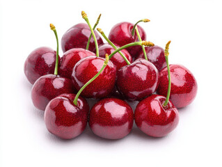 watercolor Bright red cherries with green stems on white background isolated design on white background