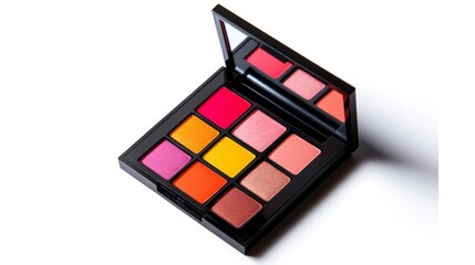 A colorful makeup palette with bold shades, opened and isolated on white,