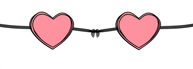 Cute Cartoon Style Connected Pink Hearts Clip Art, Simple Line Drawing on White Background, Minimalist Illustration for Children's Books and Decor.