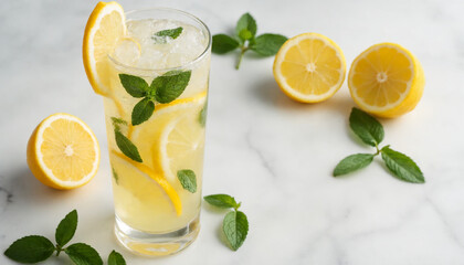 Lemonade Spritzer Refreshing Summer Drink with Mint Garnish