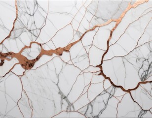 Luxurious Rose Gold Veined Marble Texture: Elegant White Background with Copper Metallic Accents