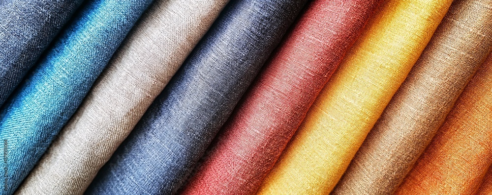 Poster Colorful fabrics folded neatly showing texture and creating gradient