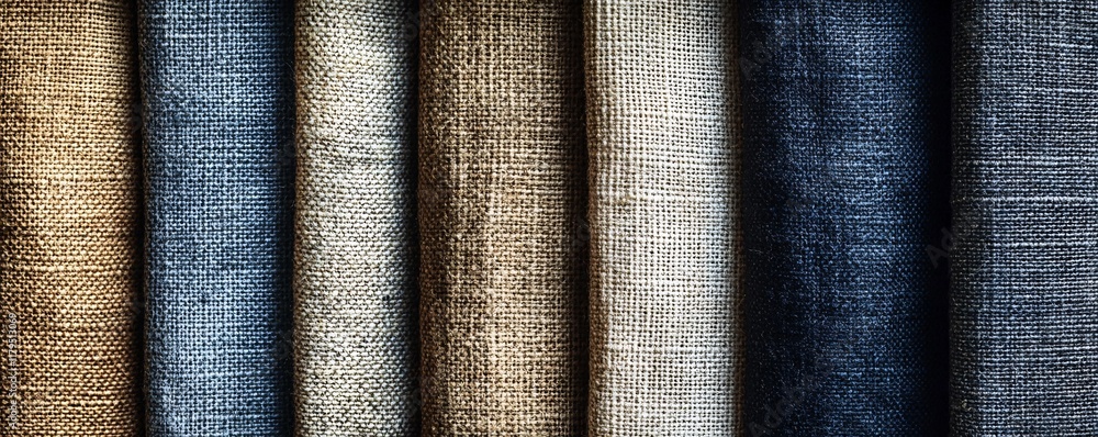 Poster Colorful linen fabrics showing texture and creating a gradient