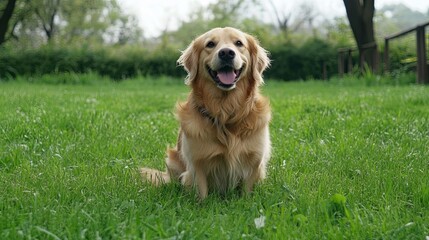 Happy dog on green grass
