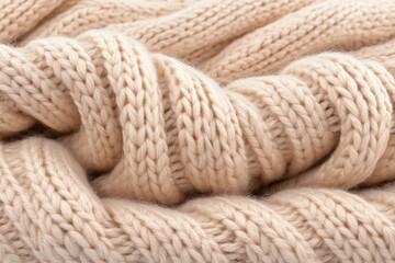 Fototapeta premium Soft Beige Knit Texture - Cozy, warm, textured, soft, and comforting beige knit fabric. Perfect for winter fashion.