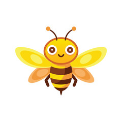 Cartoon bee featuring a bright yellow face and brown wings isolated flat vector illustration on white background.