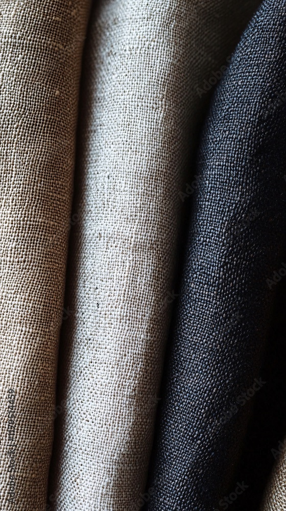 Poster rolls of neutral colored linen fabric showing texture