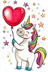 Valentine's Day Greeting Card Design: Unicorn with Heart Balloon