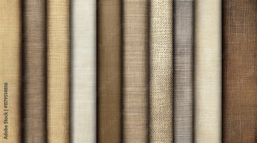 Poster various samples of woven fabric showing different textures and colors