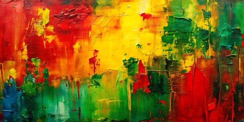 Fototapeta premium Black History Month Abstract Oil Painting with Green, Yellow, and Red Colors. Textured Vibrant Art Background for African Heritage and Cultural Themes.