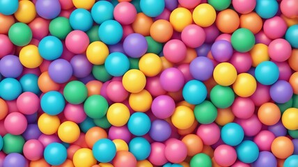 Fototapeta premium Many bright random pastel colored soft balls background. Colorful balls background for kids zone or children's playroom. Top view of huge pile of colorful balls in different sizes