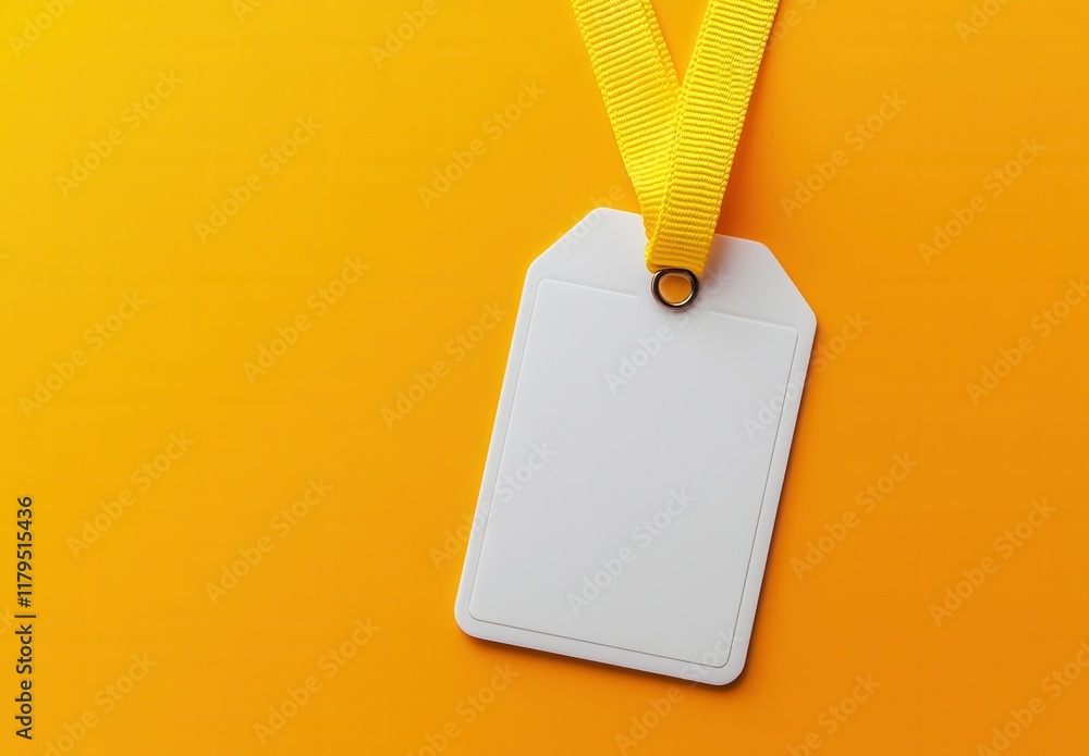 Poster a white tag with a yellow ribbon hanging from it. the tag is empty and has no writing on it. empty s