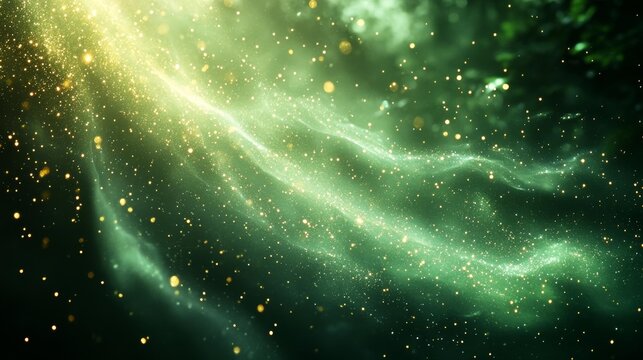 Abstract Green Background with Glittering Stars. Generative AI