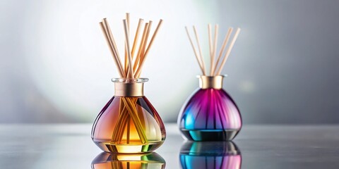 Fototapeta premium Elegant Glass Aroma Diffuser on White Background - Luxury Home Fragrance
