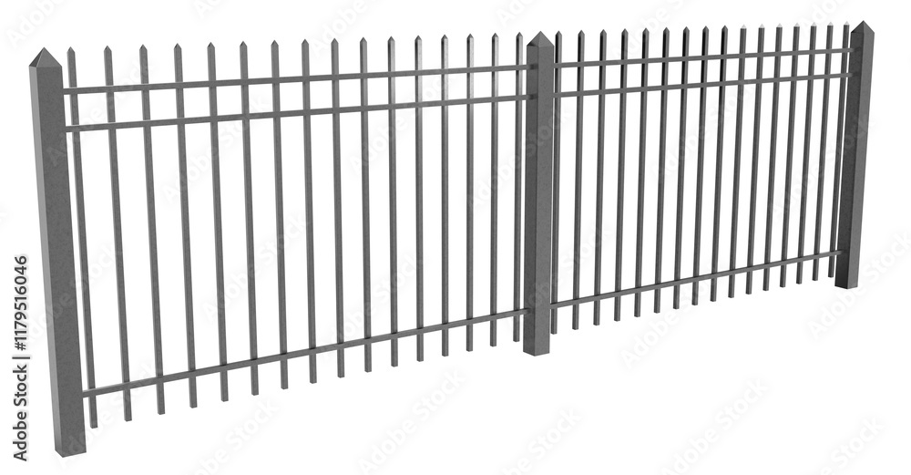 Poster architectural fence: a fence with an architectural design, featuring pointed vertical elements that 