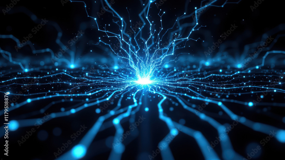 Poster abstract digital energy surge as a colorful computerized explosion backdrop.