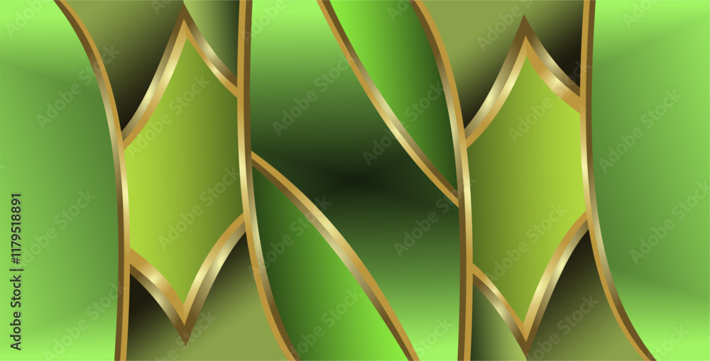 Poster composition of lines and geometric shapes with gold and green gradient color tones as a background d