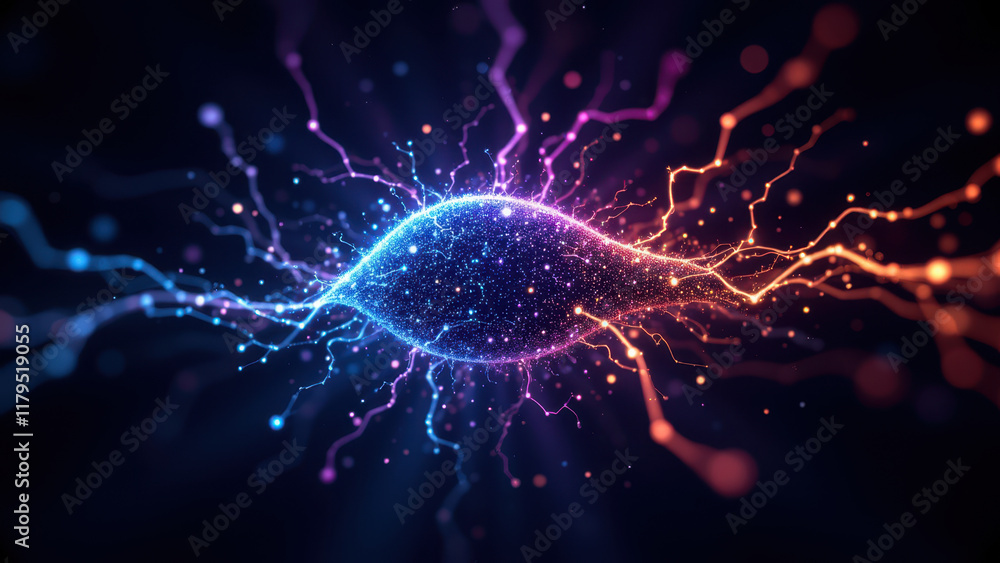 Poster abstract digital artwork with a glowing neural network background.
