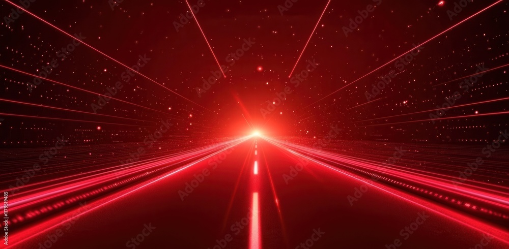 Poster a red background with a bright red star in the middle. the star is surrounded by a red line. tech ba