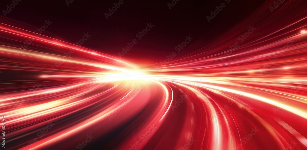 Poster a red and yellow streak of light is shown in the image. the light is moving and he is coming from th